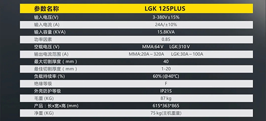 ag真人国际LGK125PLUS等离子切割机参数